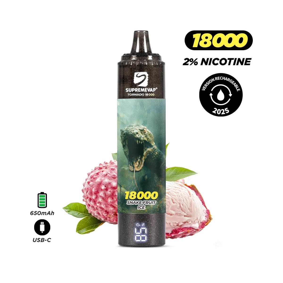 Puff 18k Supremevap Tornado remplissable 2% Nicotine