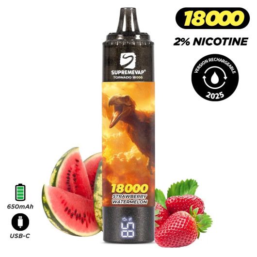 PACK 3 Puff 18k Supremevap Tornado remplissable 2% Nicotine